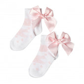 A'Dee Girls White with Pink Bow Ankle Socks
